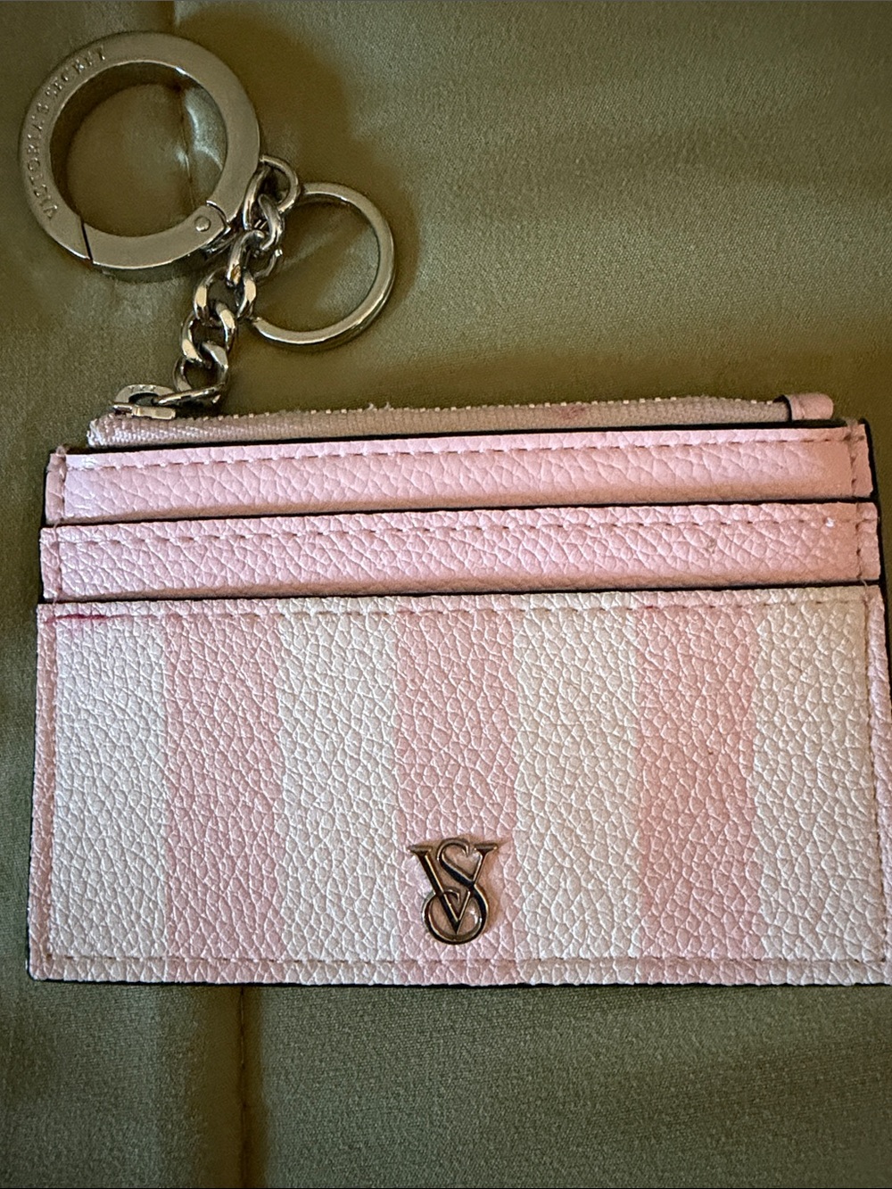 Coach Pink and Silver Striped Card Holder Keyring